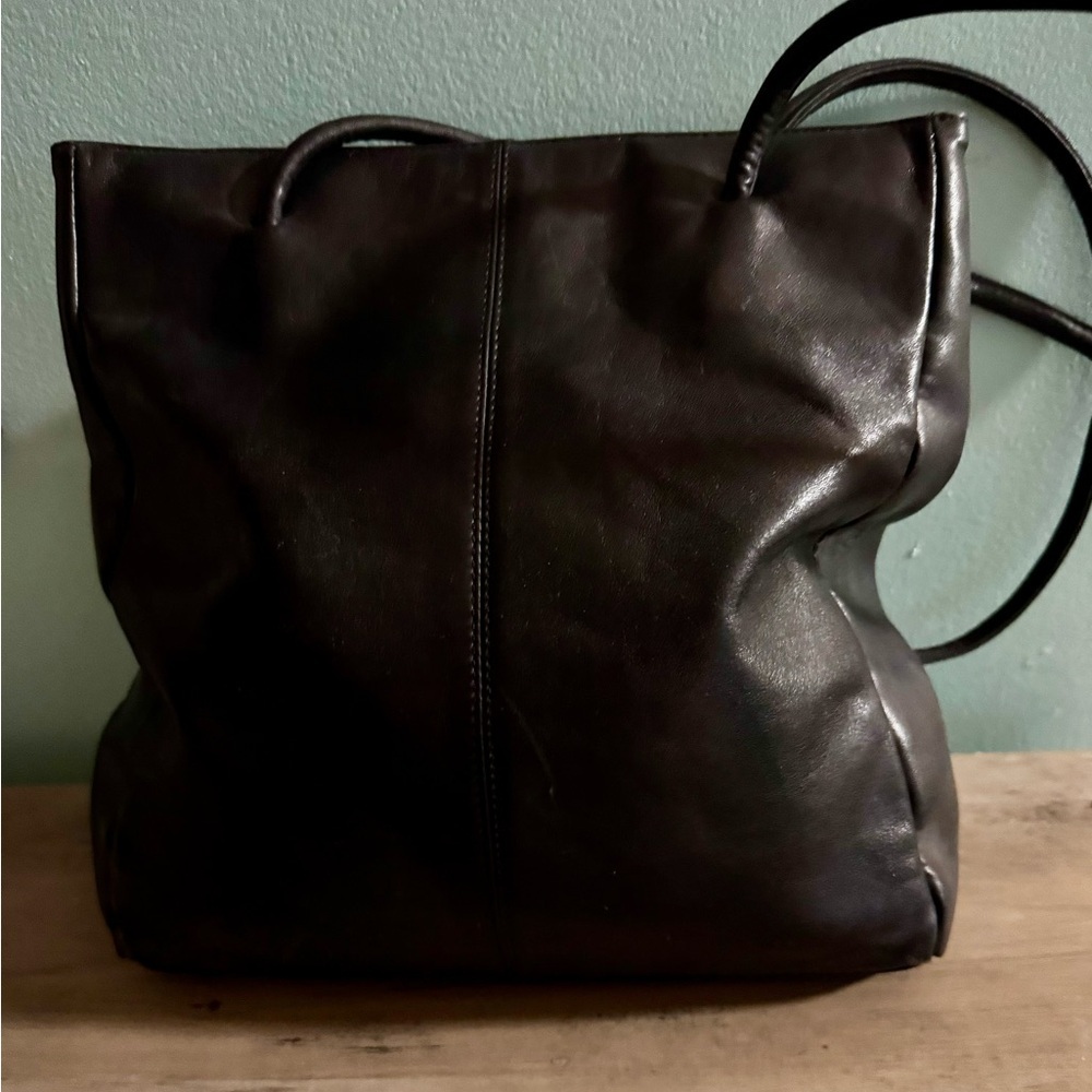 Vintage Nine West Black Leather Tote Bag